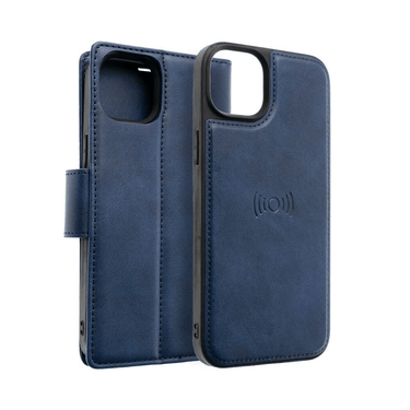 iPhone 14 Plus Magnetic Flip Wallet Case Cover with Drop-Resistant PU Leather, Multiple Card Holder Slots & Secure Front Screen Cover - Navy